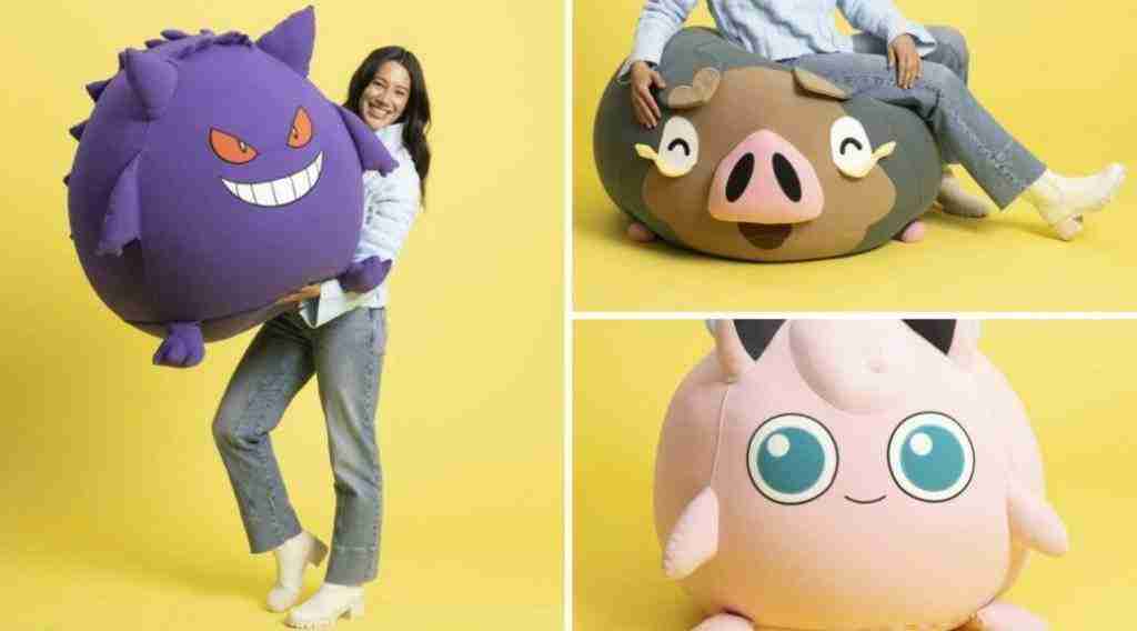 Gengar Jigglypuff and Lechonk Yogibo Bean Bag Chairs Pokemon Newspaper